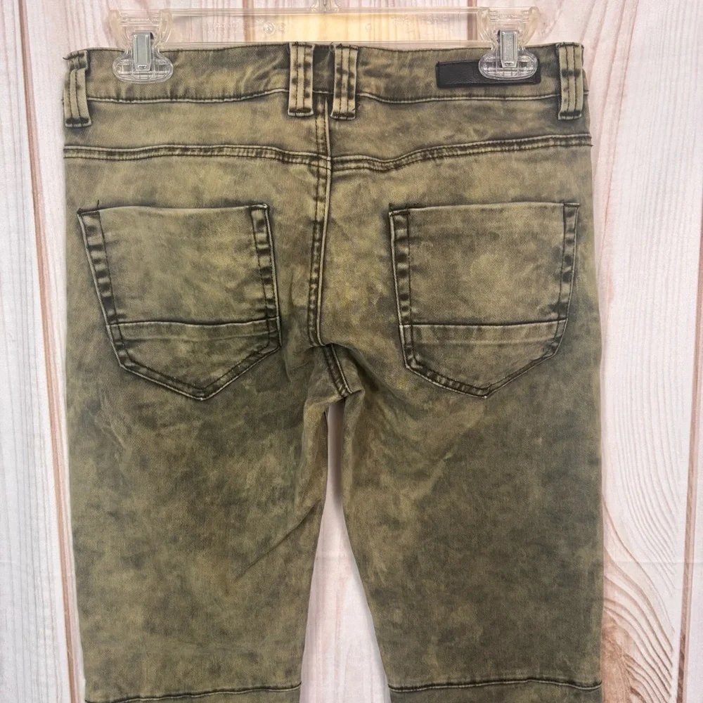 CJ Black Premium Mens Skinny Jeans Distressed Moto Biker Pants Green Sz 28x30